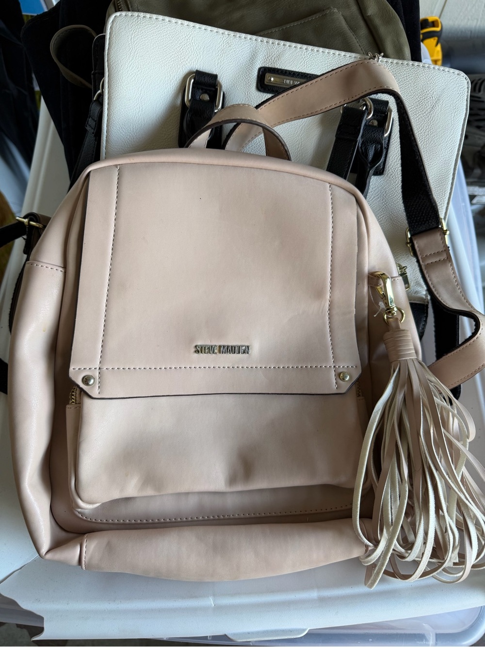 Steve Madden Blush Beige Faux Leather Backpack with Tassel Charm